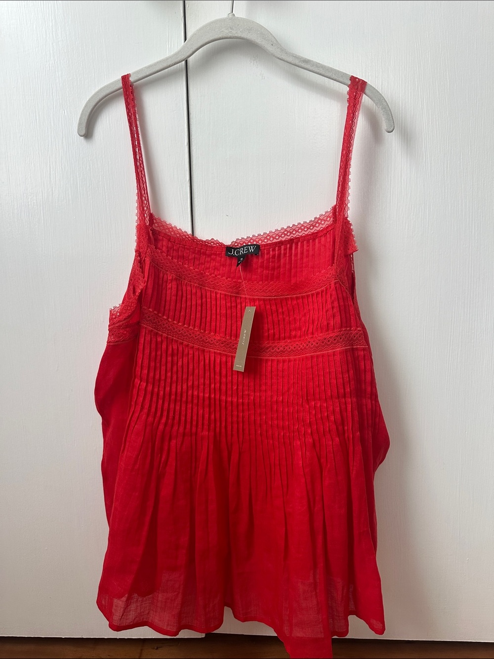 J. Crew Bright Red Lace-Trim Pleated Camisole